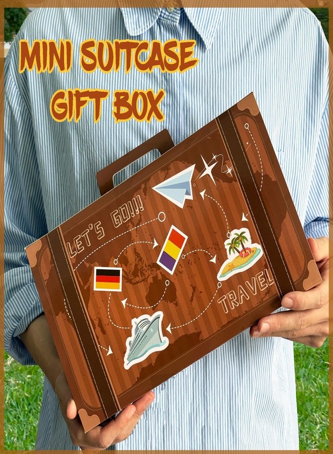 8HREST 6 Pcs Large Vintage Travel Suitcase Box Travel Party Decorations Paperboard Suitcases Gift Box Decorative Set of 3 Small Stackable Storage Chests Decor for Themed Party Favors (Brown) - Image 2